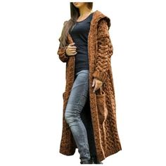 Women Winter Solid Solid Knitted Loose Hooded Long Cardigan Sweater Pocket Coat We can guarantee that the overall style displayed in the photography is accurate, however there may be differences in how the style appears during wear. This depends on other physical variables, e.g. personal body size, body shape, limb proportion, height, etc. Description: Special Sleeve/Hooded/Splice design It is made of high quality materials, durable for your daily wearing! This is a great gift for your lovers or Cardigans Crochet, Hooded Sweater Coat, Cardigan Kimono, Cardigan Long, Sweater Coat, Long Sweaters Cardigan, Hooded Cardigan, Cable Knit Cardigan, Fleece Coat