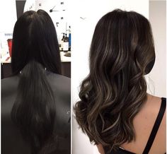 Dark Brunette Hair With Ash Blonde Highlights, Types Of Women Haircut, Brown Highlights On Black Hair No Bleach, Scapula Length Hair, Dark Partial Balayage, Partial Highlights Dark Hair, Milk Tea Highlights On Black Hair, Medium Length Dark Hair With Face Framing Highlights, Babylights Black Hair