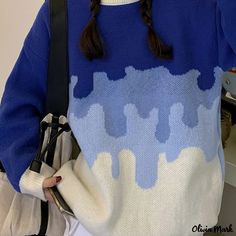 Olivia Mark - Color Block Crew Neck Pullover Sweater, Casual Long Sleeve Drop Shoulder Oversized Sweater, Women's Clothing Drop Shoulder Sweaters, Oversized Sweater, Acrylic Material, Team Colors, Pullover Sweater, Drop Shoulder, Sweater Outfits, Contrasting Colors, Pullover Sweaters