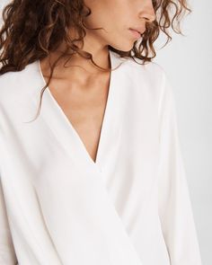 Victor Silk Blouse | Women Tops & Tees | rag & bone Elegant V-neck Wrap Top For Work, Versatile Long Sleeve V-neck Top For Work, Elegant V-neck Top For Spring Workwear, Chic V-neck Top For Formal Spring Occasions, Chic V-neck Top For Spring Formal Events, Chic Spring Formal V-neck Top, Elegant Long Sleeve Blouse With Draped Sleeves, Long Sleeve Faux Wrap Top For Work, Elegant Long Sleeve Faux Wrap Blouse