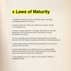 an open book with the title 6 laws of natturity written in black and yellow