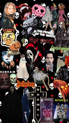 a collage of halloween stickers on a black background