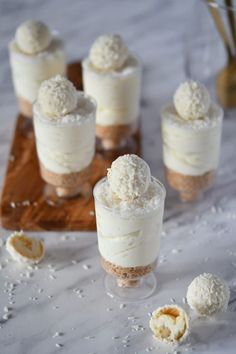 small desserts are arranged on a table