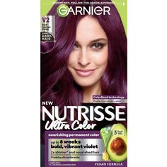 Garnier Nutrisse Ultra Color Nourishing Hair Color Creme delivers up to 8 weeks of bold ultra vibrant fade resistant color in just one step. For all hair textures and even on dark bases with NEW Color Bond technology that helps the dyes penetrate your hair fiber. Garnier Nutrisse is the only hair color creme with a separate ampoule of grapeseed oil that you snap and pour directly into your mix. Lock in moisture and color with our after-color mask infused with five oils avocado, olive, coconut, a Pelo Color Borgoña, Pelo Color Vino, Dark Burgundy Hair, Burgundy Hair Dye, Garnier Hair Color, Excel Tips, Dyed Red Hair, Violet Hair, Hair Color Burgundy