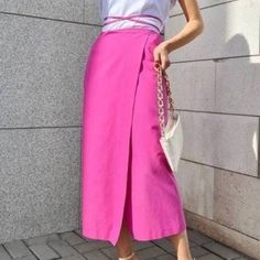 Nwt- Zara Linen Blend Pink Wrap Skirt Snap & Tie Closure Length 33” Pink Wrap Skirt, Tropical Print Skirt, Zara Midi Skirt, Pink Midi Skirt, Pink Wrap, Zara Skirts, Zara Basic, Bow Detail Dress, Midi Length Skirts