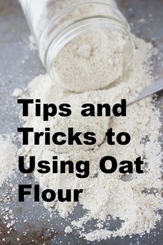 a glass jar filled with white powder next to a pile of flour on top of a table