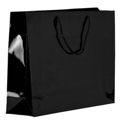 a black shopping bag is shown against a white background