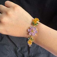 Beautiful And Shiny Flower Bracelet, Great For Party And Prom, Also Nice For Casual Wear. Flower Bracelet, Womens Jewelry Bracelets, Pink Yellow, Colorful Flowers, Casual Wear, Prom, Women Jewelry, Bracelet, Yellow