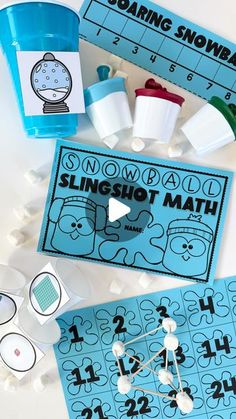 the snowball sling shot math game is shown with its contents and instructions on it