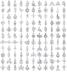 many different types of earrings on a white background