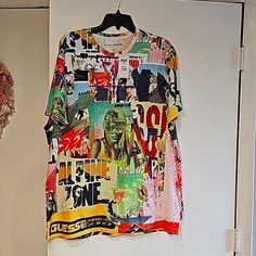 This Is A Brand New Never Worn Guess T-Shirt! The Designs Are Amazing! Tags Are Attached! Casual Multicolor Tops With Funny Print, Casual Multicolor Top With Funny Print, Multicolor All Over Print Tops For Streetwear, Fun Multicolor Tops With Graphic Print, Casual Red Shirt With Vibrant Print, Multicolor Printed Tops For Streetwear, Multicolor Graphic Tee With Print, Multicolor Graphic Print Top For Streetwear, Casual Multicolor Top With All Over Print