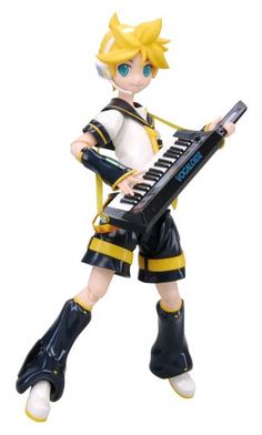 a figurine is holding an electronic keyboard