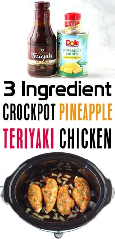 three ingredient crockpot pineapple teriyaki chicken in the slow cooker