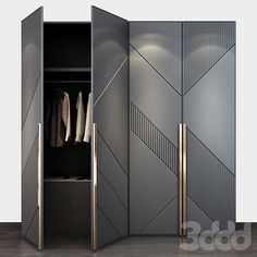 an open closet with some clothes hanging on the rack and two doors that are closed