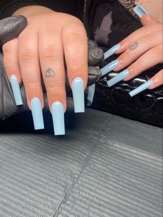 Medium Length Blue Nails, Sky Blue French Tip Nails Square, Light Blue Medium Acrylic Nails, Long Light Blue Nails, Light Blue Tapered Square Nails, Sky Blue Nails French Tip 1.5, Sky Blue French Tip 1.5 Inch, Heaven Nails, Solid Color Acrylic Nails