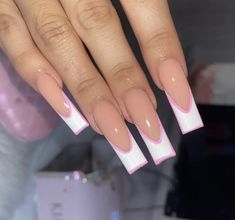 Nail Art Designs Short, Short Nails Ideas, Pink And White Nails, Long Acrylic Nail Designs, Sweet Hearts, French Tip Acrylic Nails, Work Nails, Pretty Nail Art Designs