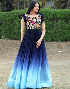 Trendy Designer Faux Blooming Readymade Gown Processing Time : 20-25 Working Days Work : Sequence Multi Embroidery Work Fabric:Faux BloomingColor:Blue Gown For Party Wear, Gown For Party, Kids Kaftan, Ombre Gown, Engagement Gown, Casual Abaya, Modest Evening Dress, Kaftan Abaya, Moroccan Caftan