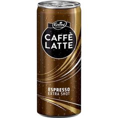 a can of coffee latte is shown on a white background with the words, espresso extra shot