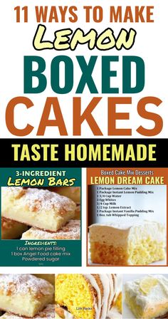 the instructions for how to make lemon boxed cakes are shown in this book, which is also