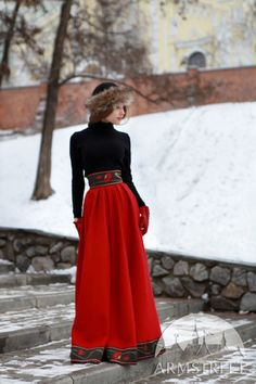 Original wool skirt  "Russion Season " Long Wool Skirt, Russian Dress, Warm Skirts, Royal Ball, Holiday Skirts, Estilo Real, Rock Outfit, Womens Skirts, Trendy Skirts