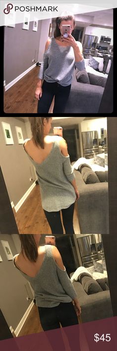 Express Cold Shoulder Grey Sweater Never worn! NWOT Express cold shoulder sweater. Can be worn as a tunic or tucked, very cute either way. Women’s medium. Express Sweaters V-Necks Silver V-neck Top For Fall, Chic Silver Tops For Winter, Fall Season Silver V-neck Top, Silver Stretch Top For Fall, Trendy Silver Tops For Winter, Cold Shoulder Sweater, Shoulder Sweater, Grey Sweater, Cold Shoulder