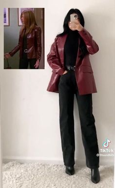 Red Leather Jacket Outfit, Rachel Green Outfits, Oversized Fashion, 90s Inspired Outfits, Looks Pinterest, Leather Jacket Outfits, Looks Street Style, Friend Outfits, Mode Inspo