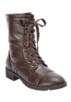 These leather-like boots are comfortable, stylish and the perfect way finish off all of your favorite outfits. Leather-like upperFull side zip closure with adjustable front lace Padded insoleFlexible, skid-resistant outsole 8" shaft height1 1/4" heel Leather-like boots available in full and half sizes 7-11, 12 M, W, WW | Extra Wide Width Women's The Britta Boot by Comfortview in Dark Brown (Size 9 1/2 WW) Winter Shoes For Women, Closed Toe Shoes, Winter Shoes, Mid Calf Boots, 7 11, Brown Boots, Lace Up Boots, Winter Women, Side Zip