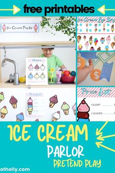 ice cream parlor pretend play with free printables