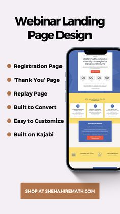 the webinar landing page design is displayed on an iphone