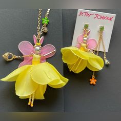 Brand New Betsey Johnson Easter / Spring Fairy Bunny Necklace & Earring Set. Moving Arms And Legs. Necklace Is 32 Inches Plus 3 Inch Extension Lobster Clasp Closure Pendant About 3 Inches Long Yellow Jewelry For Spring Party, Yellow Spring Party Jewelry, Fairy Bunny, Betsy Johnson Fruit Dress, Gold Lipstick, Betsey Johnson Fruit Dress, Dangly Gummy Bear Earrings Betsey Johnson, Angel Wings Necklace Betsey Johnson, Betsey Johnson Jewelry Necklaces