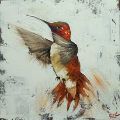 a painting of a hummingbird flying in the air