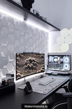 Black and White Desk Setup Gaming Computer Room, Games Room Inspiration, Best Gaming Setup, Computer Gaming Room