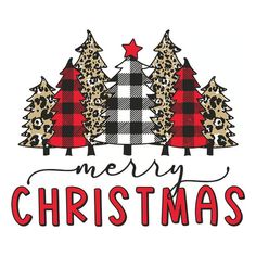 merry christmas trees with leopard print and red, black, and white plaid ribbon on the bottom