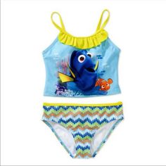 New With Tags. Girls' 2-Piece Swimsuit With Dory Ruffled Tankini Top And Patterned Bottom. More Styles Available In My Closet. Sizes 4/5, 6/6x, And 7/8. Disney Finding Dory, Tankini Swimsuit, Finding Dory, Swimwear Tankini, 2 Piece Swimsuits, Swim Tankini, Tankini Set, Tankini Swimsuits, Disney Pixar