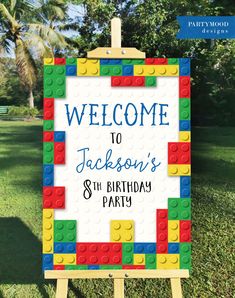 a sign that says welcome to jackson's 6th birthday party with legos on it