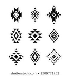 a set of black and white native american geometric designs, isolated on a white background