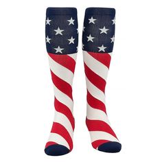 Patriotic Performance Knee-High Sports Socks Show your American pride with these USA Flag style knee-high sports socks, designed for ultimate comfort and performance. Perfect for athletes and active individuals, these socks combine style and functionality to keep you performing at your best. Breathable Knee-high Socks For Training, Breathable Sports Knee-high Socks, Stretch Knee-high Sports Socks, Usa Shoes, Baseball Socks, Soccer Socks, Usa Soccer, Sports Socks, Striped Socks