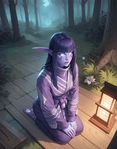 Night elf in Japanese setting Wow Elves, Night Elf Wow, Void Elf Art, Wow Night Elf, Moonshadow Elves, Void Elf