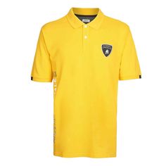 a yellow polo shirt with an emblem on the chest