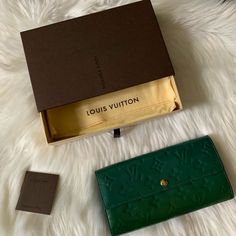 This One Has A K.M Initials. Great Condition Green Leather Evening Wallets, Luxury Green Bifold Wallet, Designer Green Wallet As Gift, Designer Green Wallets For Gift, Designer Green Wallets As Gift, Elegant Green Bifold Wallet, Louis Vuitton Felicie Pochette, Lv Damier, Hobo Wallet