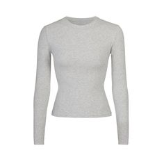 COTTON JERSEY LONG SLEEVE T-SHIRT | LIGHT HEATHER GREY Ribbed Loungewear, Fall Fit, Jersey Long Sleeve, Form Fitting Dress, Basic Shirts, Loungewear Set, Basic Outfits, Dream Clothes, Grey Long Sleeve