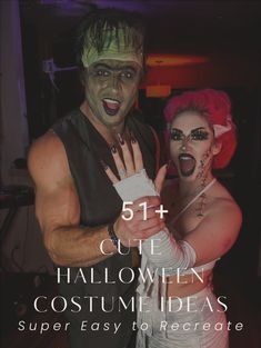 a man and woman dressed up as zombies for halloween party text reads 31 + cute halloween costume ideas super easy to recreae