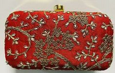 Red GOLDEN SILK box CLUTCH PURSE Hard Case Cocktail Evening Bag CRYSTAL USA | eBay