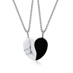 PRICES MAY VARY. Female's: 1.18*0.62"(30*16mm) Howlite pendant; 18"(45cm) Stainless Steel chain Male's: 1.18*0.68"(30*17.5mm) Black Obsidian pendant; 20"(50cm) Stainless Steel chain Yin Yang Couple Necklaces: Howlite white stone represents the "Yin" like the lows of life and Obsidian black stone represent "Yang" like highs of life, this his and hers yin yang necklaces reminds you to stay balanced and have a better control of reality Special Design: 2 stone pendants can be jointed to a love heart White Heart Pendant Jewelry For Friendship, Couples White Jewelry For Valentine's Day, White Couples Jewelry For Valentine's Day, Matching Couple Necklaces, Black Heart Pendant, Yin Yang Couple, Black Heart-shaped Necklace For Friendship, Personalized Black Heart Pendant Jewelry, His And Hers Necklaces