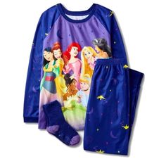 Disney Princess Girl's Brushed Flannel Blue Pajama With Socks Set Cute Blue Winter Sleepwear, Blue Long Sleeve Sleepwear With Character Print, Long Sleeve Disney Sleepwear For Bedtime, Blue Winter Sleepwear For Pajama Party, Disney Character Print Sleepwear For Bedtime, Disney Cartoon Print Sleepwear For Sleepover, Disney Long Sleeve Sleepwear For Pajama Party, Disney Sleepwear With Cartoon Print For Sleepover, Disney Long Sleeve Sleepwear With Character Print