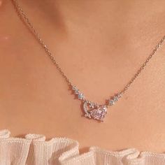 Trendy Pink Diamond Duo Heart Necklace This trendy pink diamond duo heart necklace is the perfect accessory for adding a touch of cuteness to any outfit. The two hearts symbolize love and connection, making it a meaningful addition to your collection. With its delicate design and stylish color, this necklace is sure to become your new favorite. Pink Gold Necklace, Pink Heart Necklace, Copper Crystal, Heart Necklace Diamond, Necklace For Girlfriend, Pretty Necklaces, Pink Jewelry, Pink Necklace, Pink Diamond