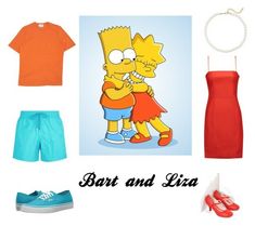 the simpsons couple is dressed in red and blue