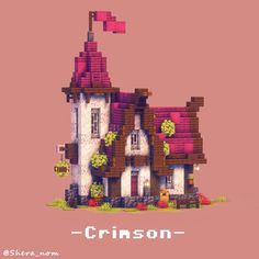 a pixel art house with the words crimson on it's front and side walls