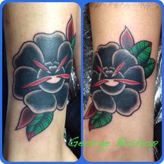 two pictures of tattoos with flowers on them