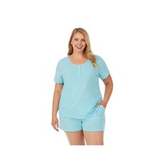 Cozy up at bedtime or anytime with this matching women's Cuddl Duds pajama top and pajama shorts sleep set made of moisture-wicking fabric to keep you cool and comfy. Cozy up at bedtime or anytime with this matching women's Cuddl Duds pajama top and pajama shorts sleep set made of moisture-wicking fabric to keep you cool and comfy.Click on this INTIMATES & SLEEPWEAR Guide to find the perfect fit and more! 2-pc. set includes: top & shorts Top: short sleeves, henley neckline with 4-button placket, Comfortable Crew Neck Sleepwear For Bedtime, Cuddl Duds, Petite Shorts, Pocket Shorts, Sleep Set, Comfy Cozy, Pajama Top, Pajama Shorts, Blue Gender